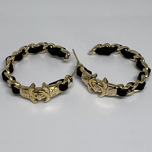 Lambskin CC Turnlock Chain Hoop Earrings Gold Black